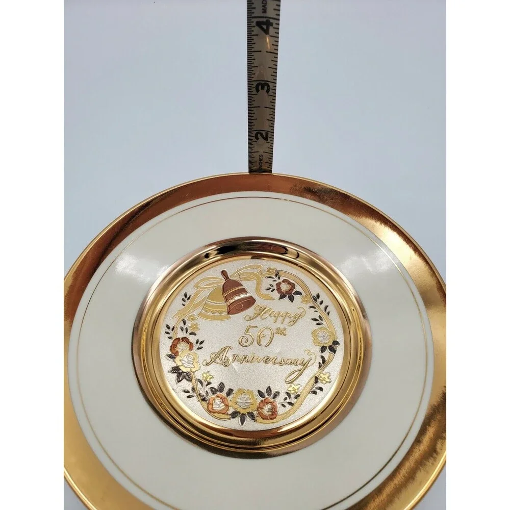 Dynasty Gallery Chokin Art Happy 50th Anniversary Plate 24KT Gold Rim
